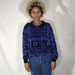 Vintage 80s Abstract Purple Velvet Sweater